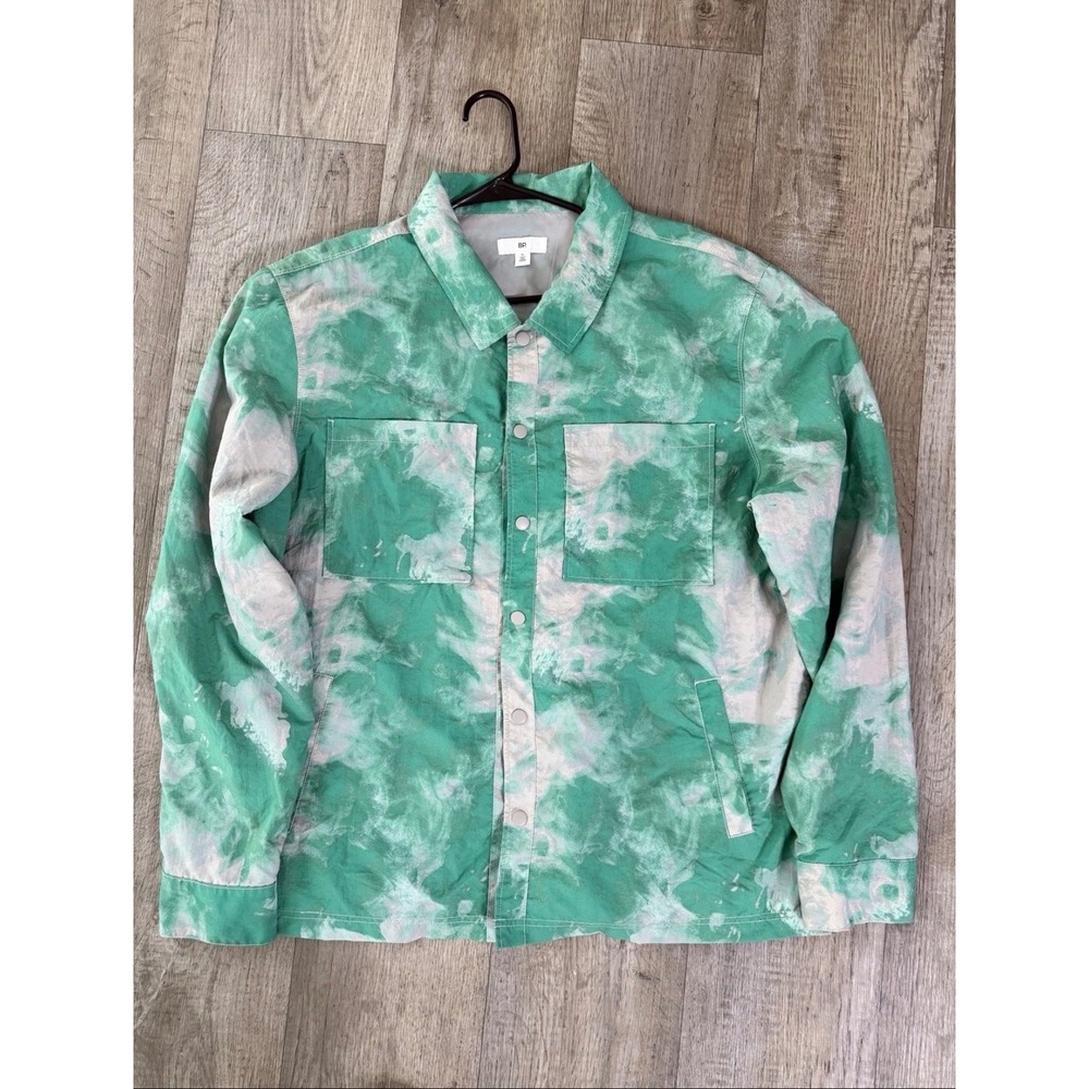 BP Nordstrom Mens XL Tie Dye Shirt Jacket Green White Cloud Wash